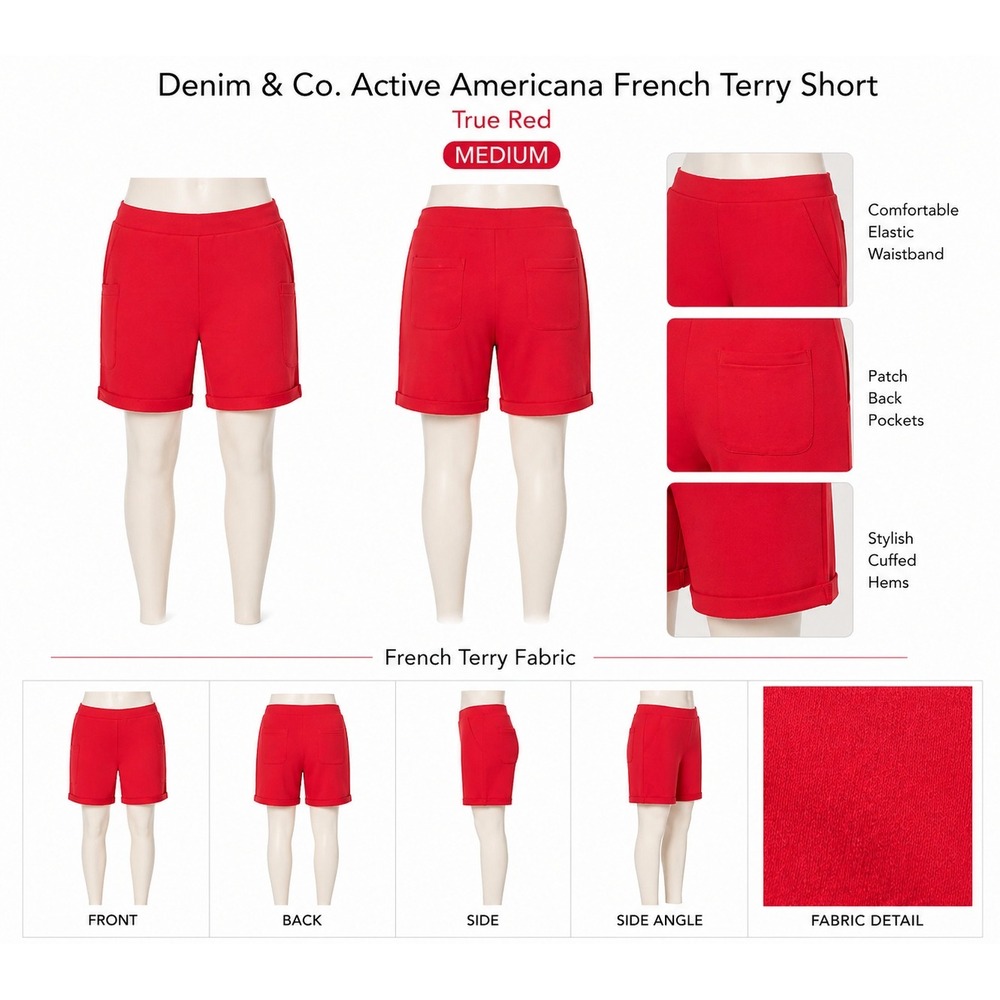 Denim & Co Active Americana French‎ Terry Shorts Red Medium A601050